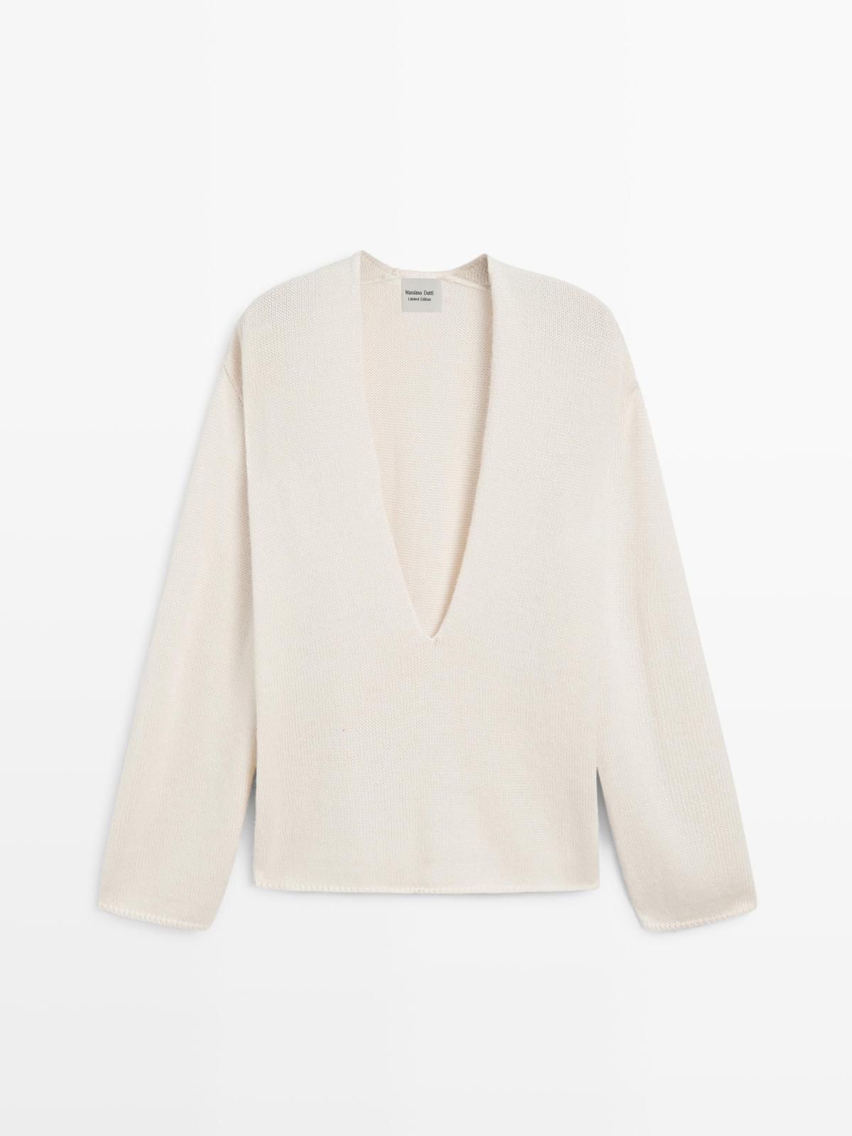 마시모두띠 프리미엄 알파카 실크 V넥 니트 스웨터 5602/555 OFF WHITE - 메인 이미지