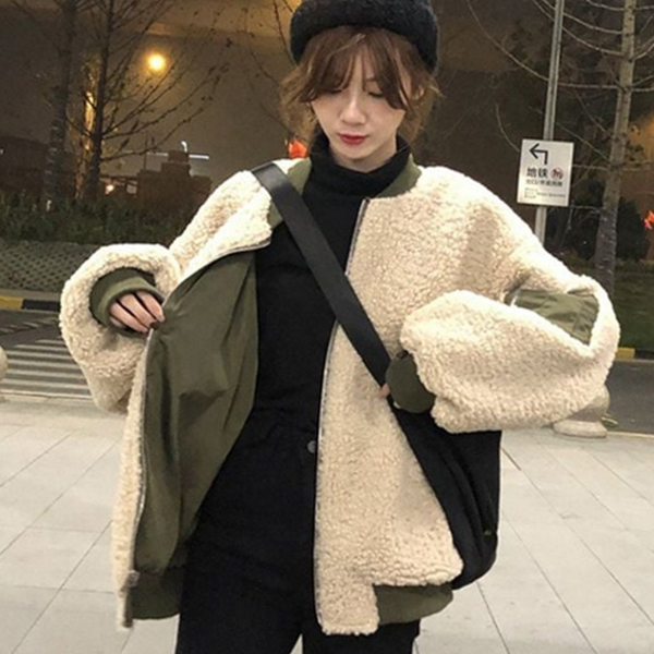 겨울 여성 양면 점퍼 뽀글이 여성 리버시블 점퍼 항공 양털 - 상품 이미지