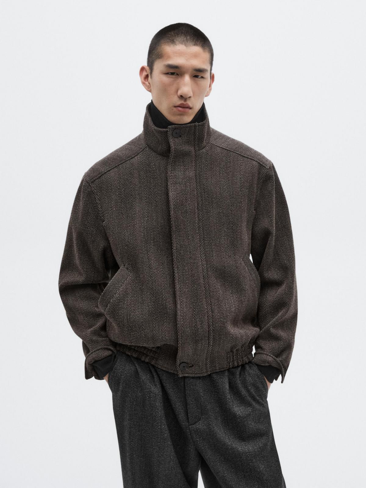마시모두띠 헤링본 울 혼방 봄버 재킷 2800/880 GREY - 상세 이미지 3
