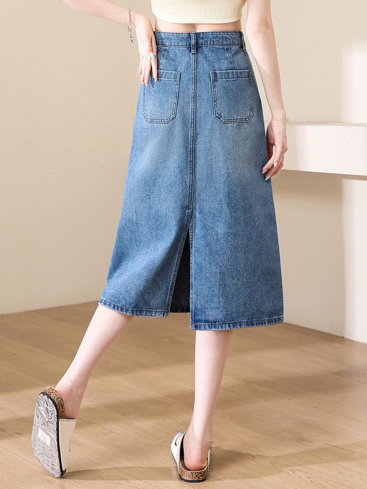 여성 청치마 미디스커트 Lab 미디청치마 가을 미디엄 블루 8520 155/64A/S - 상세 이미지 5
