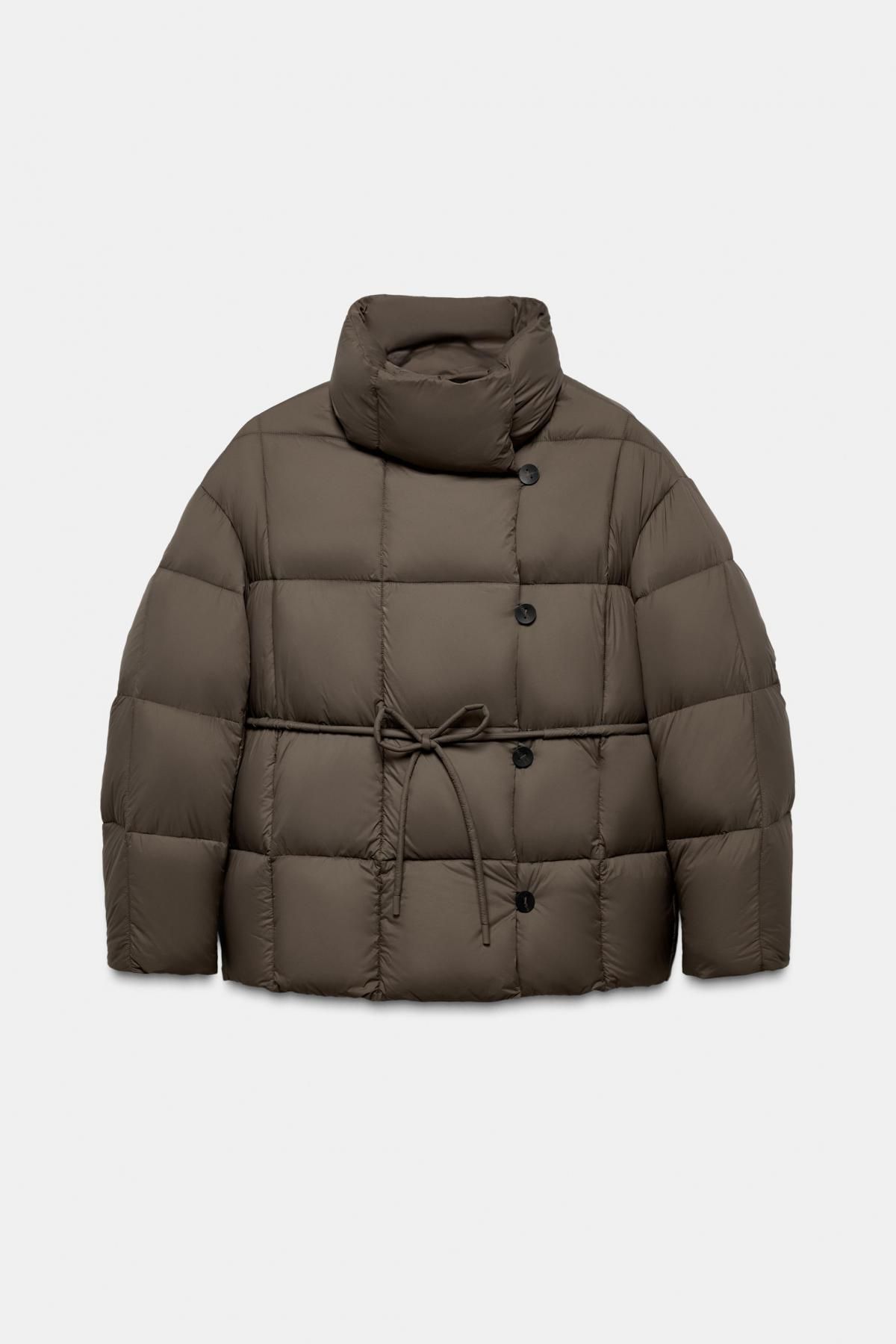 자라 벨트 숏 페더 패딩 파카 하이넥 5320/240 TAUPE GREY - 상품 이미지