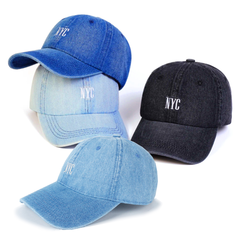 데님 모자 NYC 빈티지 볼캡 야구 워싱 무지 커플 패션 청모자 - 상품 이미지