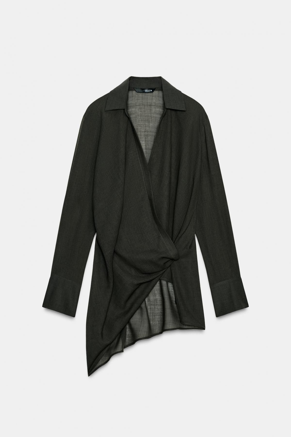 자라 울 블렌드 비대칭 셔츠 탑 9562/238 DARK KHAKI - 상품 이미지