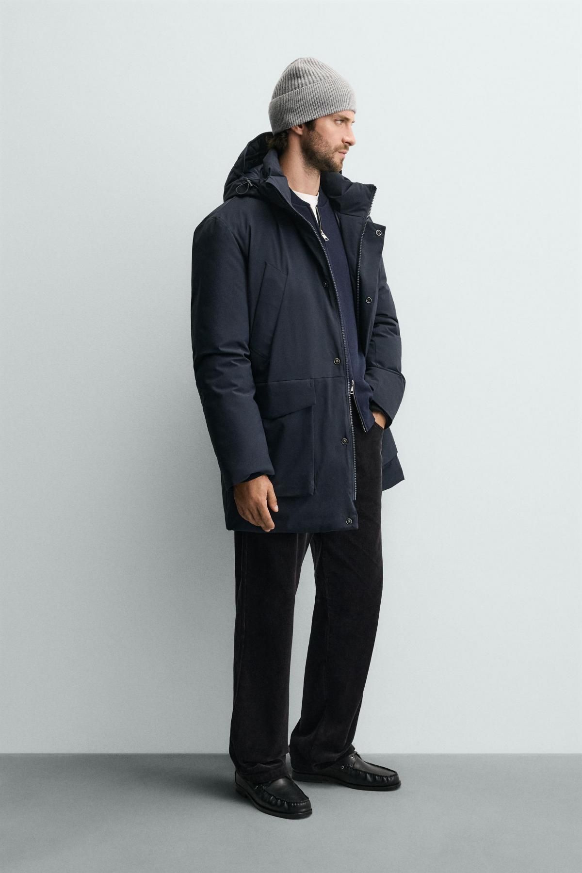 자라 테크니컬 방수 후드 롱 패딩 파카 6518/651 NAVY BLUE - 상세 이미지 5