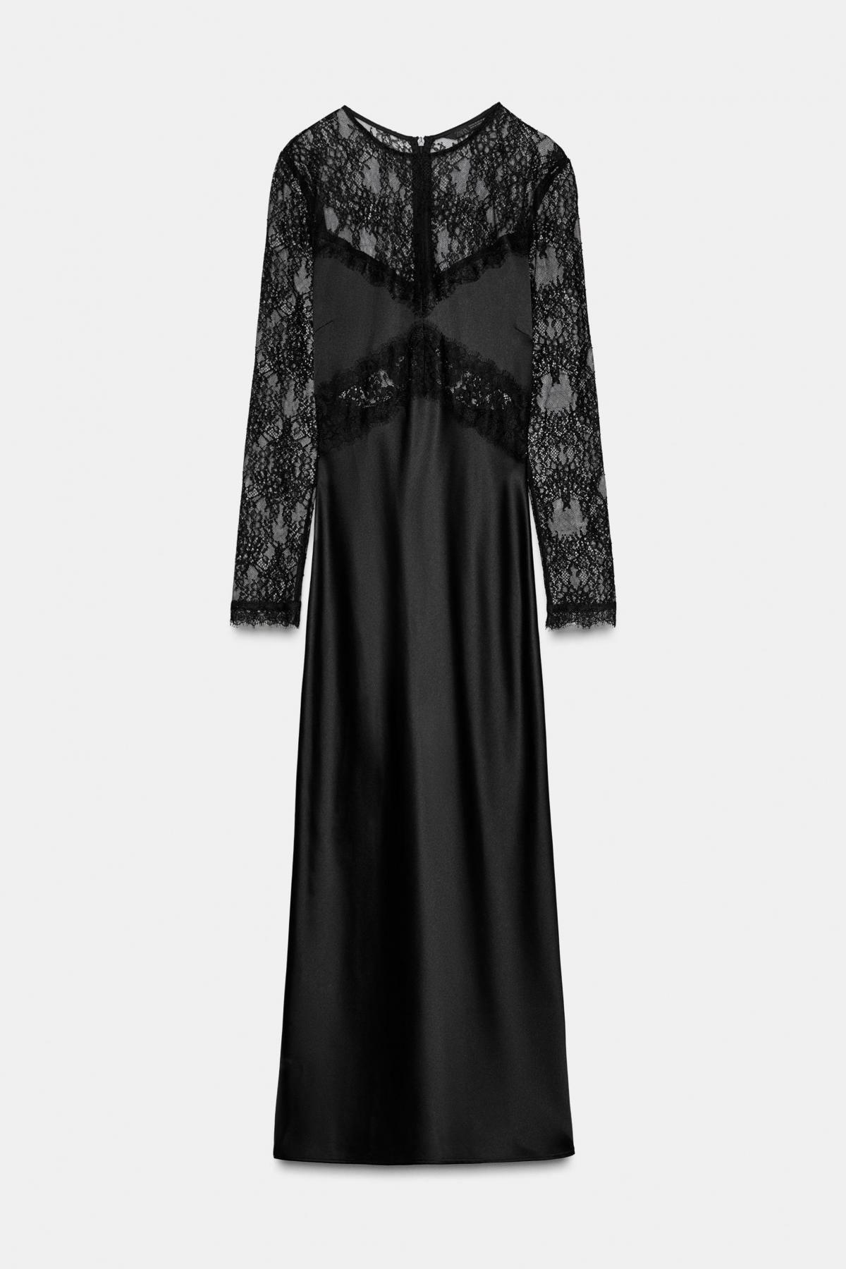 자라 레이스 콤비 블랙 롱 원피스 8741/266 BLACK - 상품 이미지