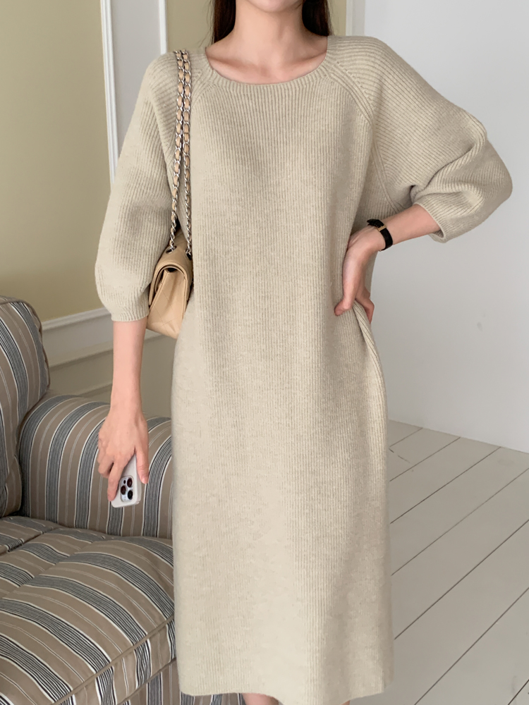 루즈핏 스퀘어넥 벌룬 하찌 H라인 벨트 여성 니트 롱 원피스 여자 겨울 원피스 그레이 블랙