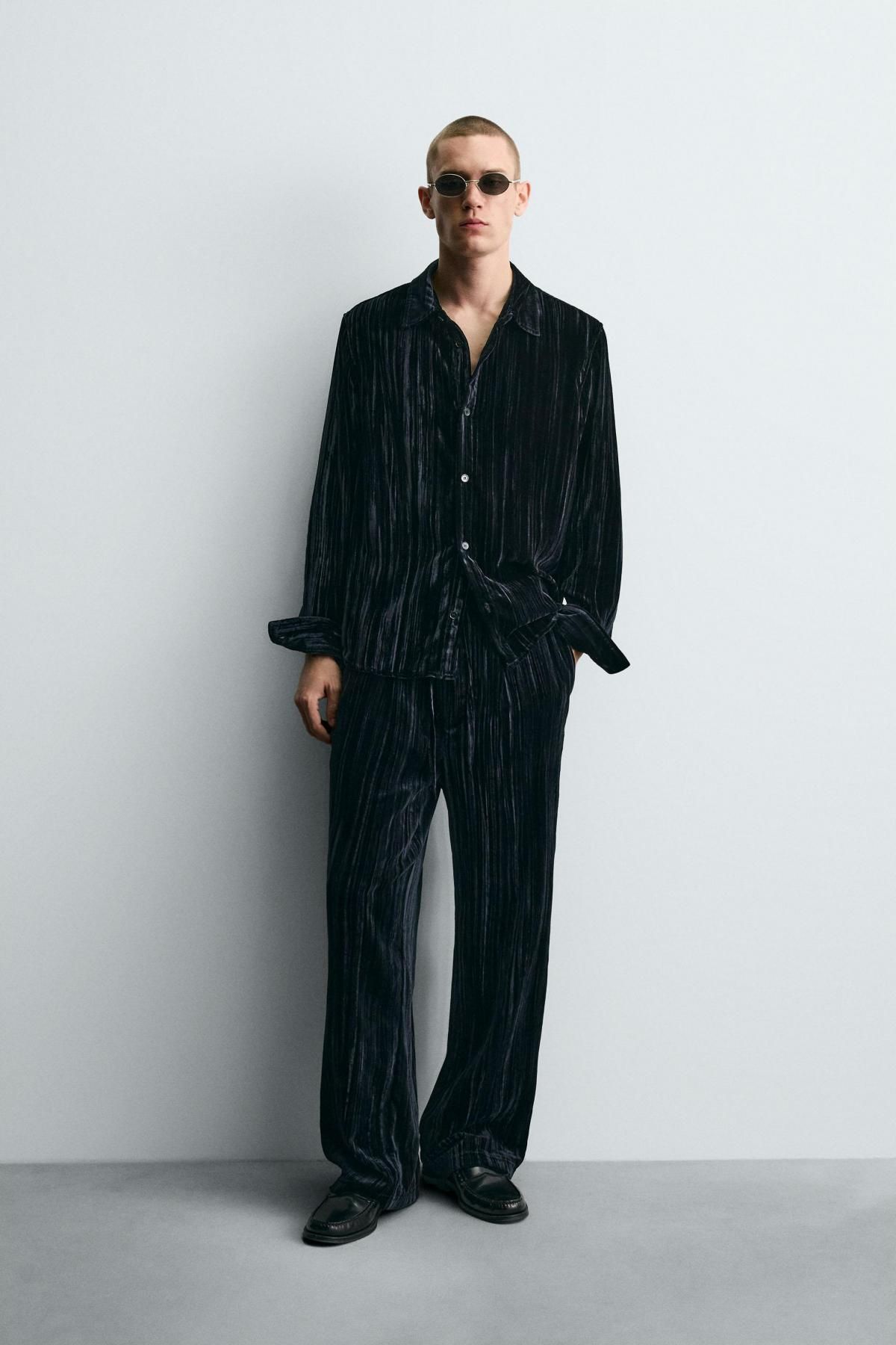 자라 벨벳 플리츠 오버셔츠 5320/709 BLUE/BLACK - 상세 이미지 2