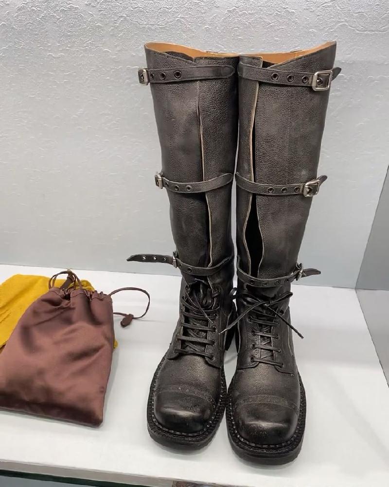 브라운롱부츠 카우보이부츠 가을 안감 벨트 버클 싱글 블랙 7cm 단일 안감 부츠 34 - 상세 이미지 5