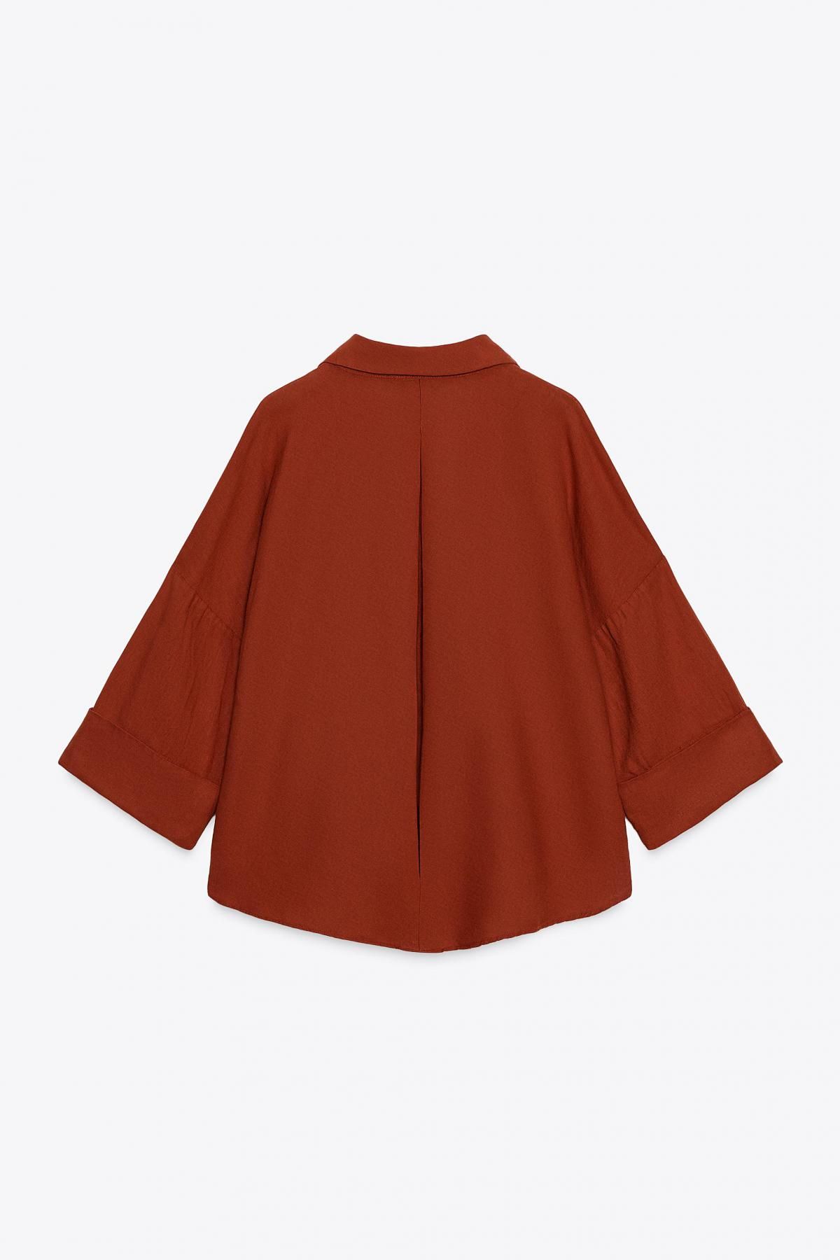 자라 린넨블렌드 와이드슬리브 브이넥 셔츠 3457/734 TERRACOTTA 이미지 7