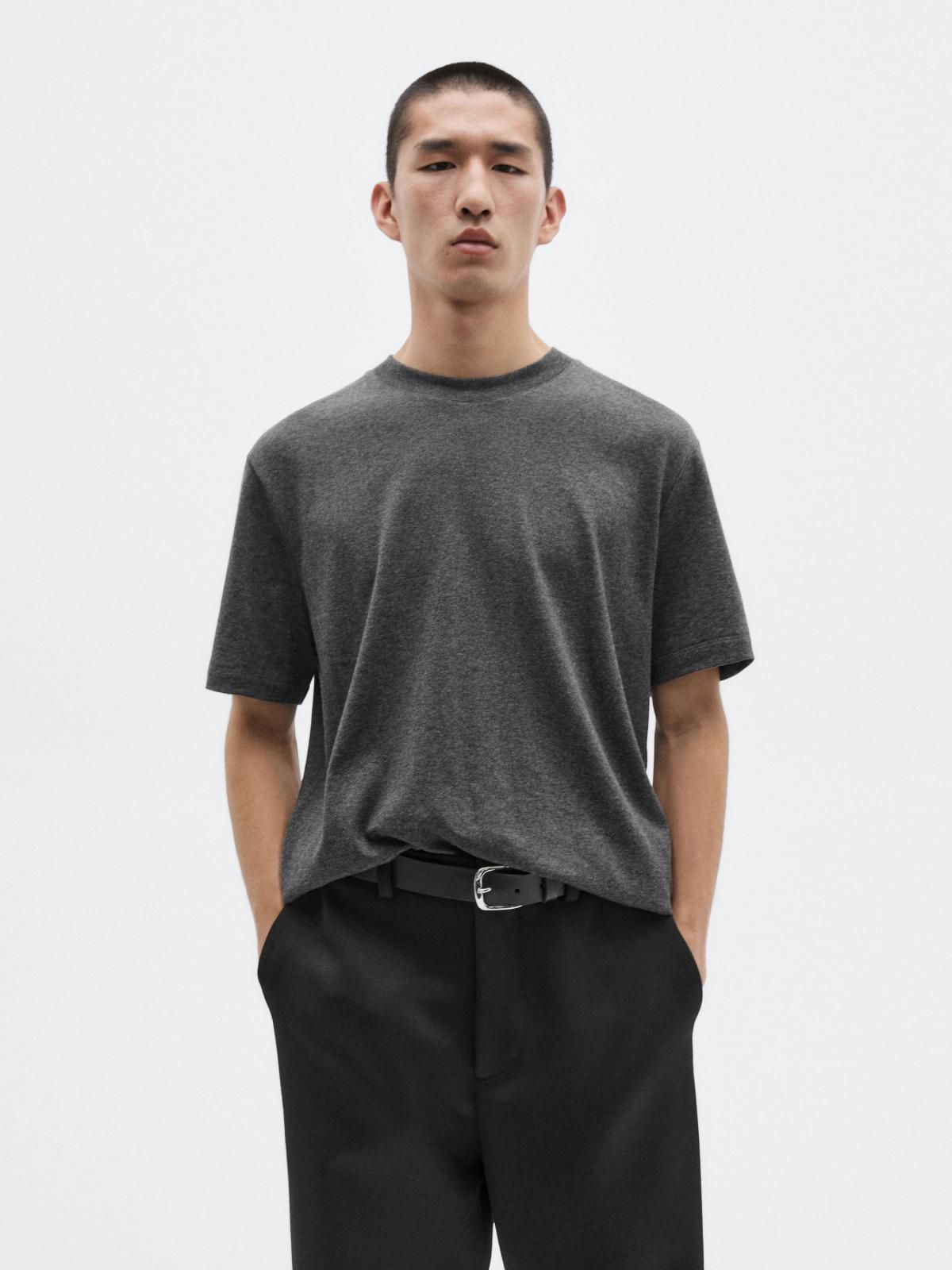 마시모두띠 한정판 코튼 혼방 크루넥 반팔 티셔츠 0523/880 GREY MARL - 상세 이미지 3