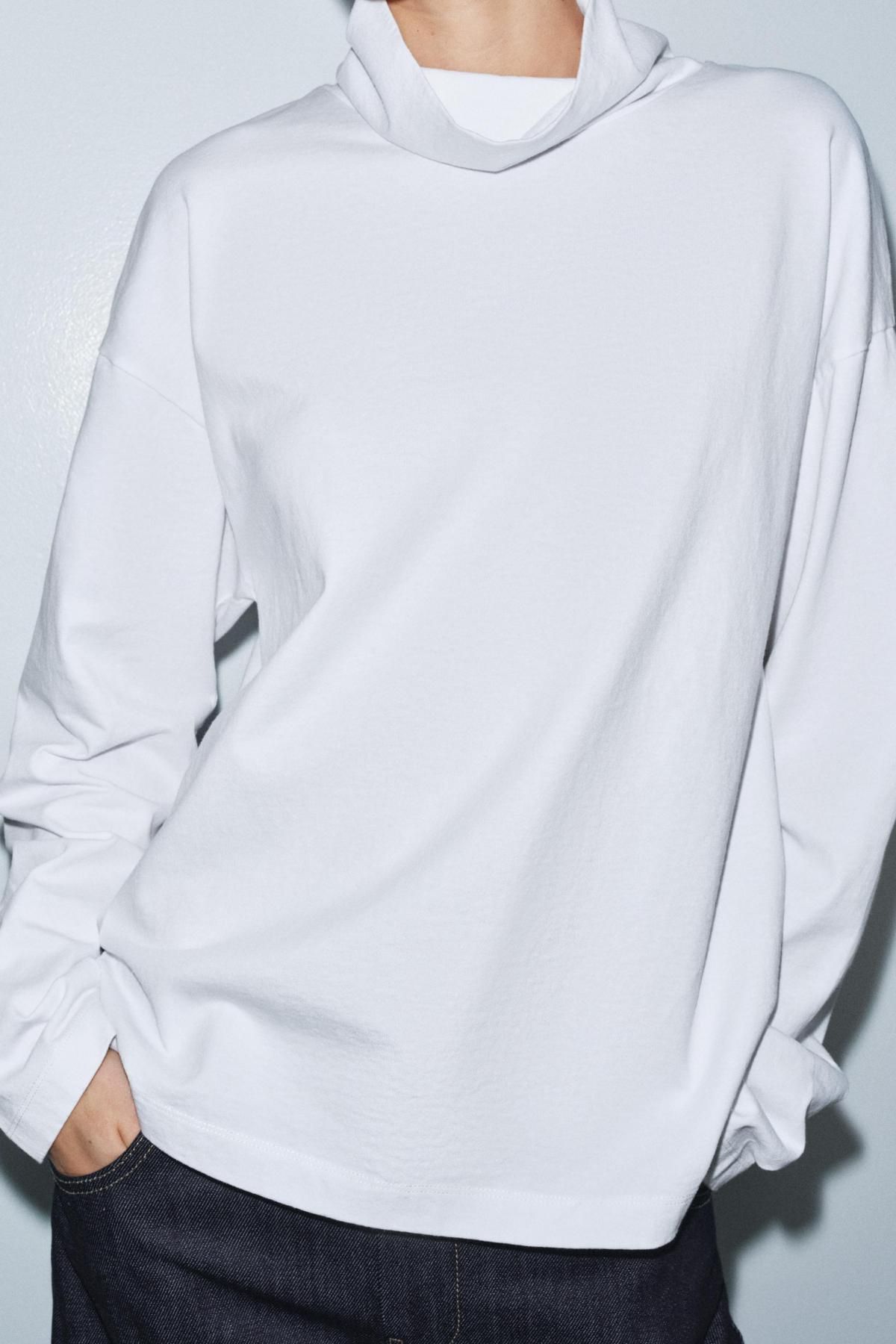 자라 하이넥 긴팔 티셔츠 코튼 화이트 0858/715 WHITE - 상세 이미지 5