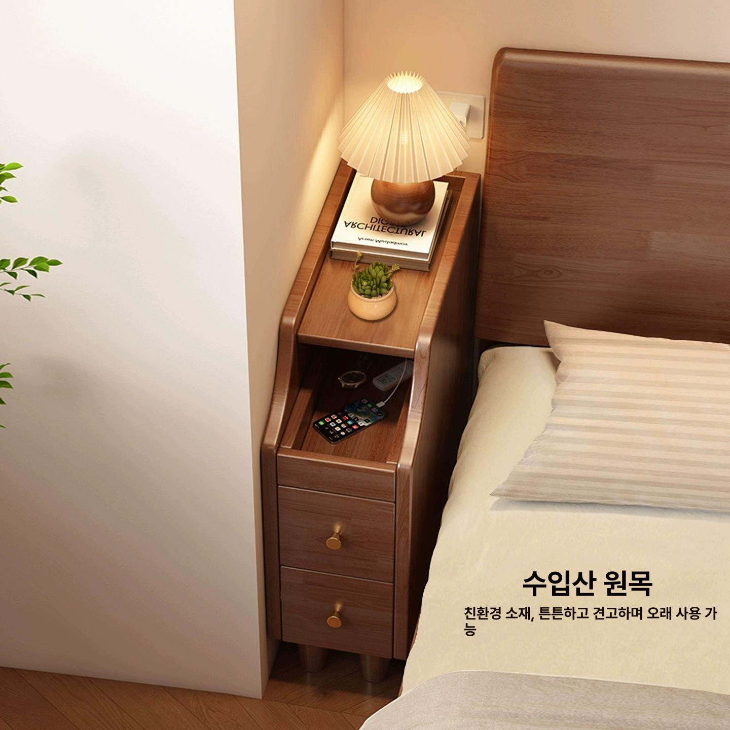 원목 틈새협탁 침대옆 쇼파옆 슬림 수납장 거실 침실 사이드테이블 - 상세 이미지 2
