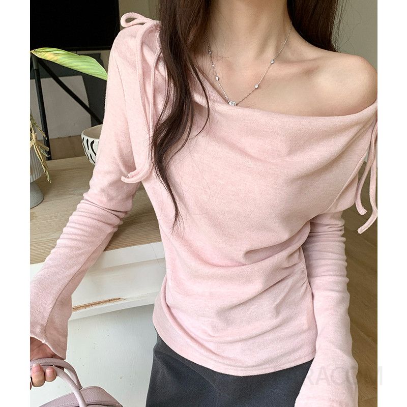 여성 긴팔 러플 티셔츠 가을 스타일 레이어드용 캐주얼 면티셔츠 편안한 착용감 패션 - 상세 이미지 3