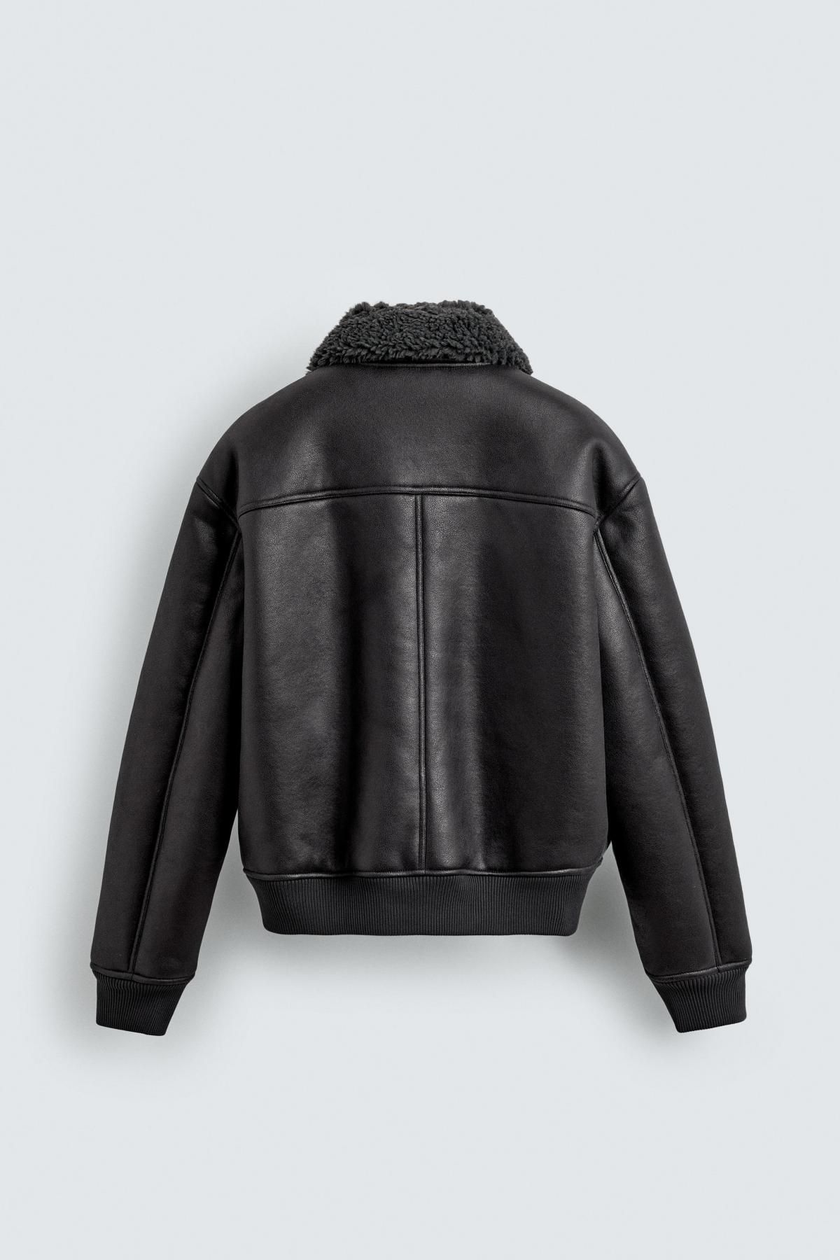 자라 오버사이즈 페이크 레더 무스탕 재킷 0155/160 ANTHRACITE GREY 이미지 8