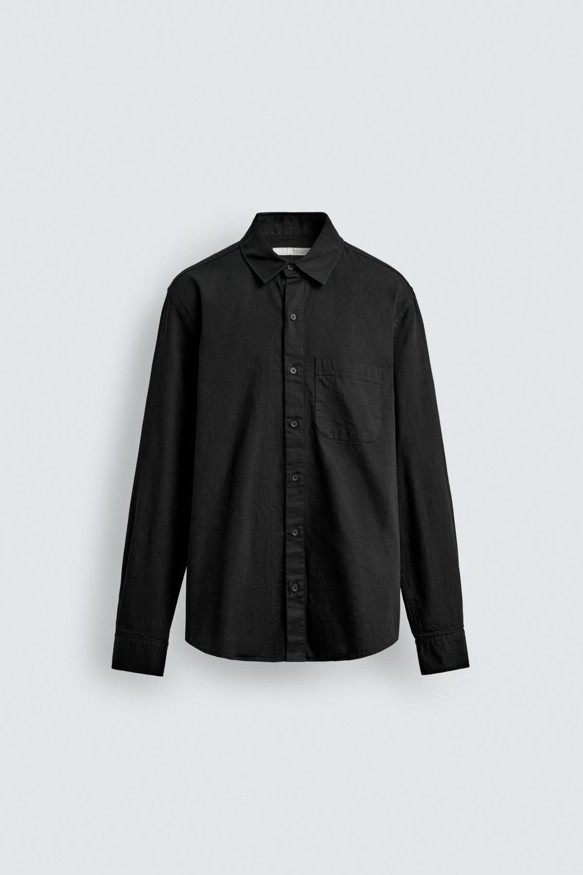 자라 코튼 린넨 레귤러핏 긴팔 셔츠 블랙 4795/300 BLACK - 메인 이미지