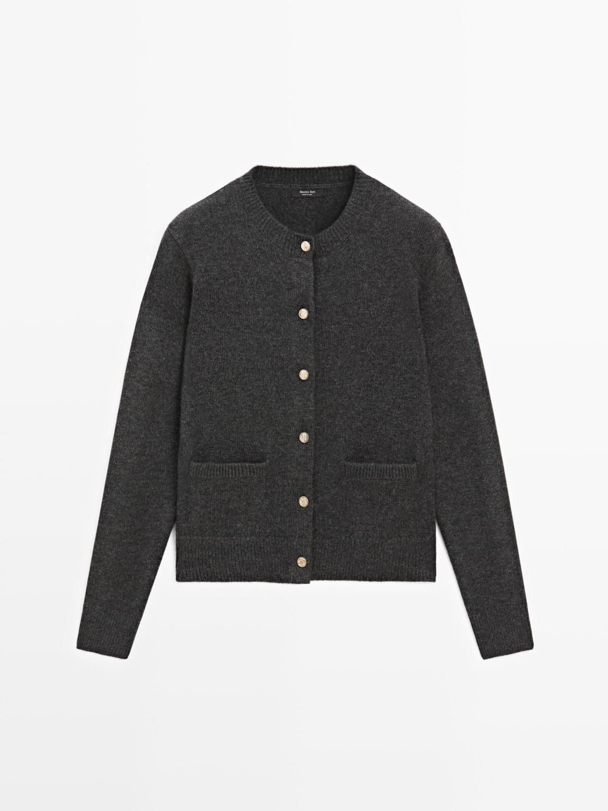 마시모두띠 골드버튼 라운드넥 울혼방 니트 가디건 5623/925 ANTHRACITE GREY - 메인 이미지