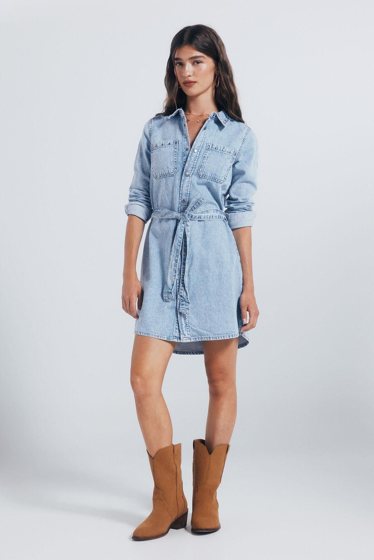 스프링필드 스터드 벨트 데님 셔츠 미니 원피스 7952299 AZUL - 상세 이미지 2