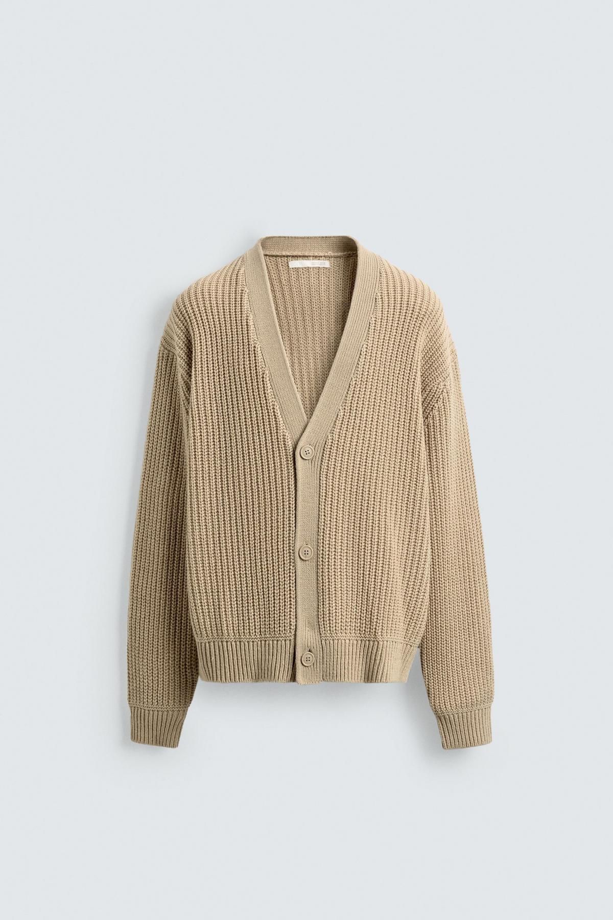 자라 골지 텍스처 브이넥 니트 가디건 4216/308 BEIGE - 상품 이미지