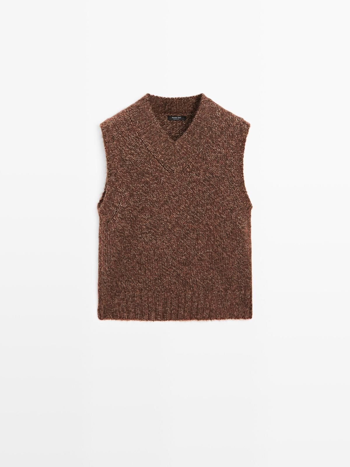 마시모두띠 브러쉬드 알파카 울 니트 브이넥 베스트 5787/929 REDDISH BROWN - 메인 이미지