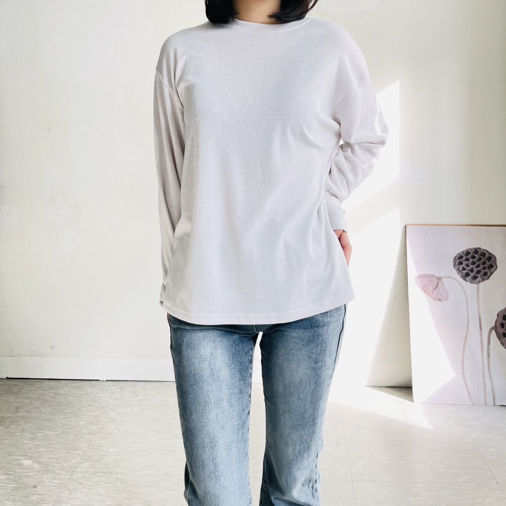 1+1 여성기모티셔츠 이너 레이어드 겨울 루즈핏 티셔츠 - 상세 이미지 3
