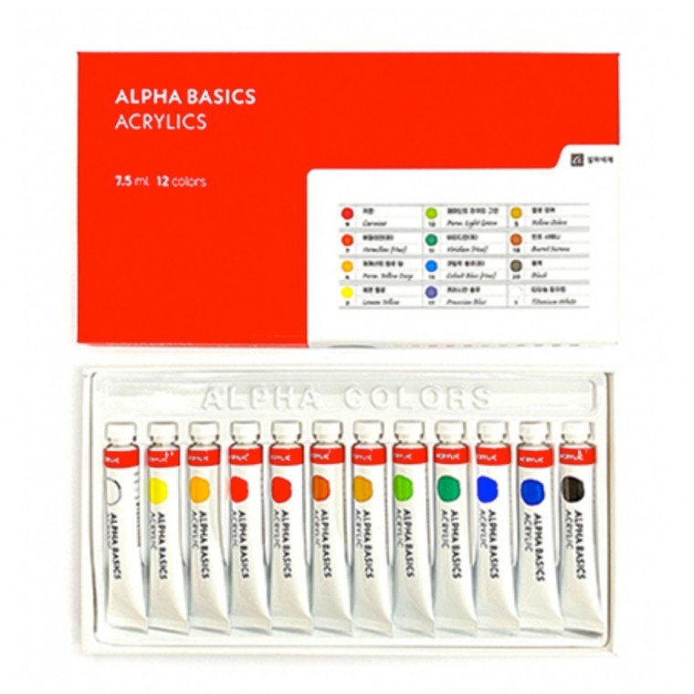 알파색채 전문가용 아크릴물감 화방 물감 12색 세트 7.5ml 입시미술 - 상품 이미지