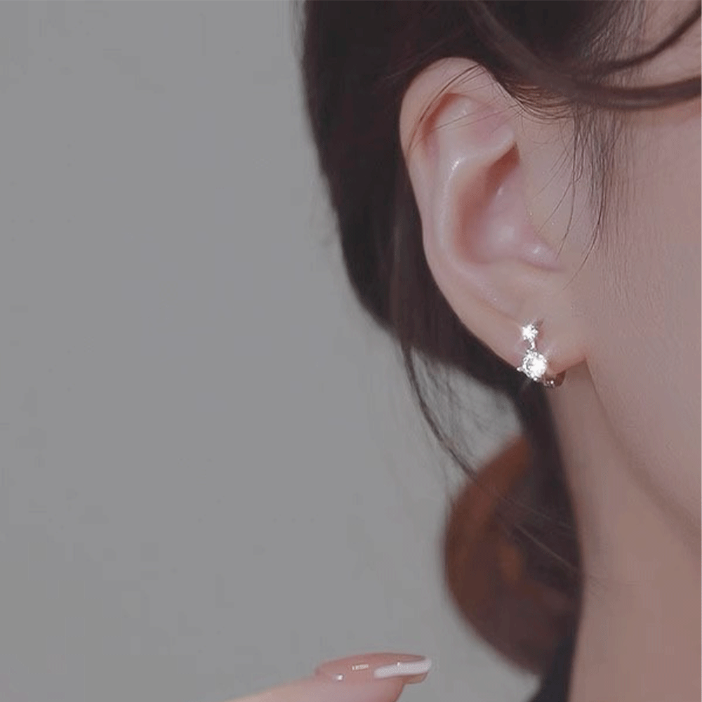 아르니 심플 큐빅 드롭 귀걸이 925실버 은침 여성 데일리 귀걸이 한쌍 - 상세 이미지 3