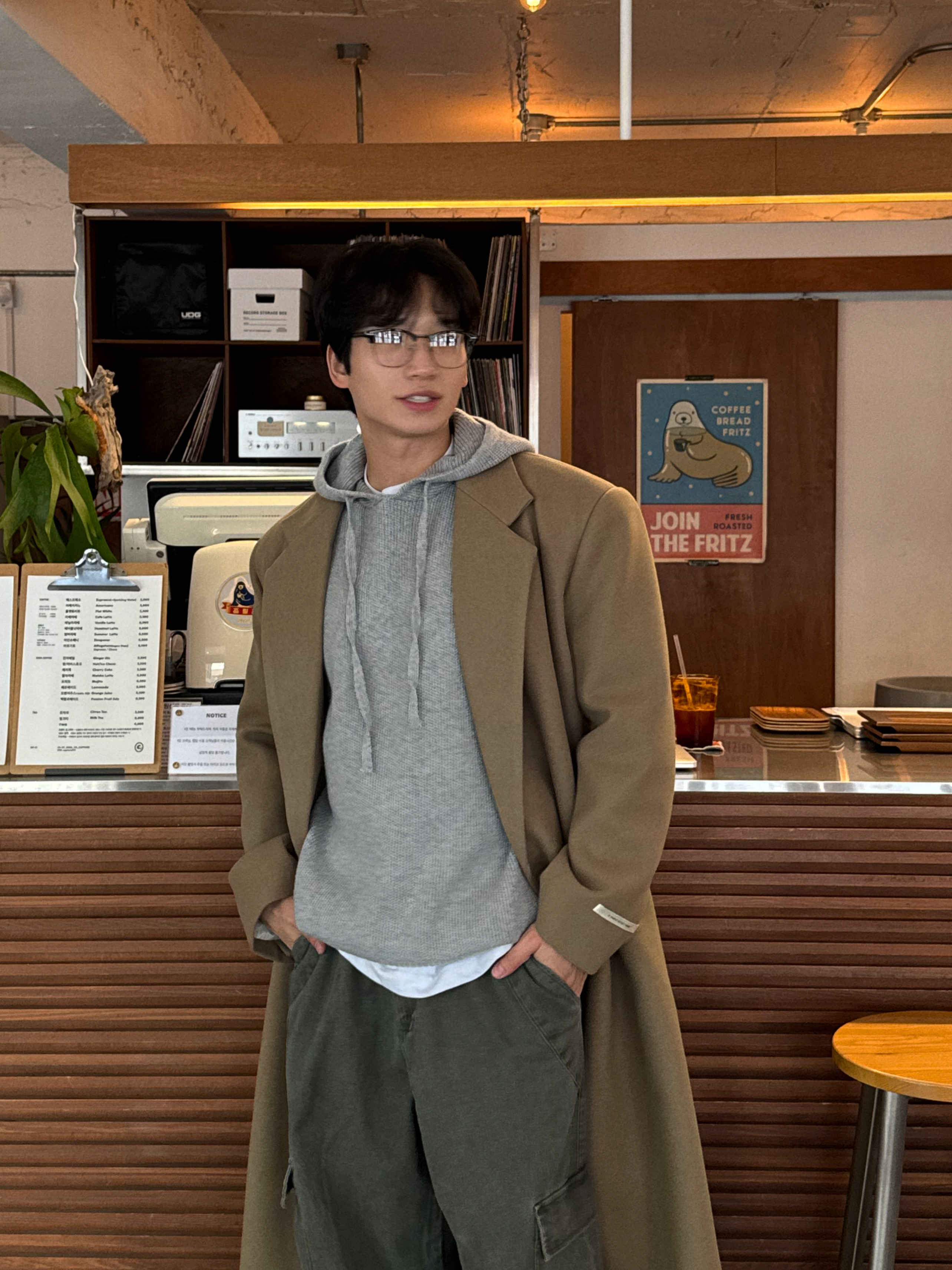 (남녀공용) 아트 맥시 더블 롱코트 / 겨울 소프트 보온 루즈 오버 베이지 블랙 코트 이미지 7