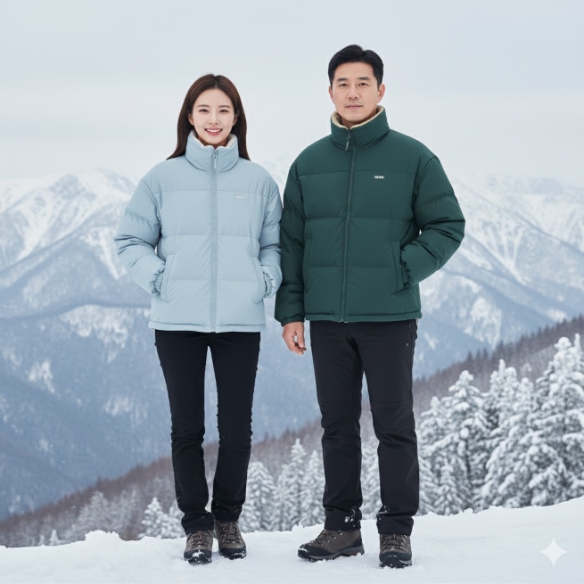 네파 공용 겨울 양면착용 리버시블 뽀글이 덕다운 오리털 커플 패딩점퍼 - 상세 이미지 2