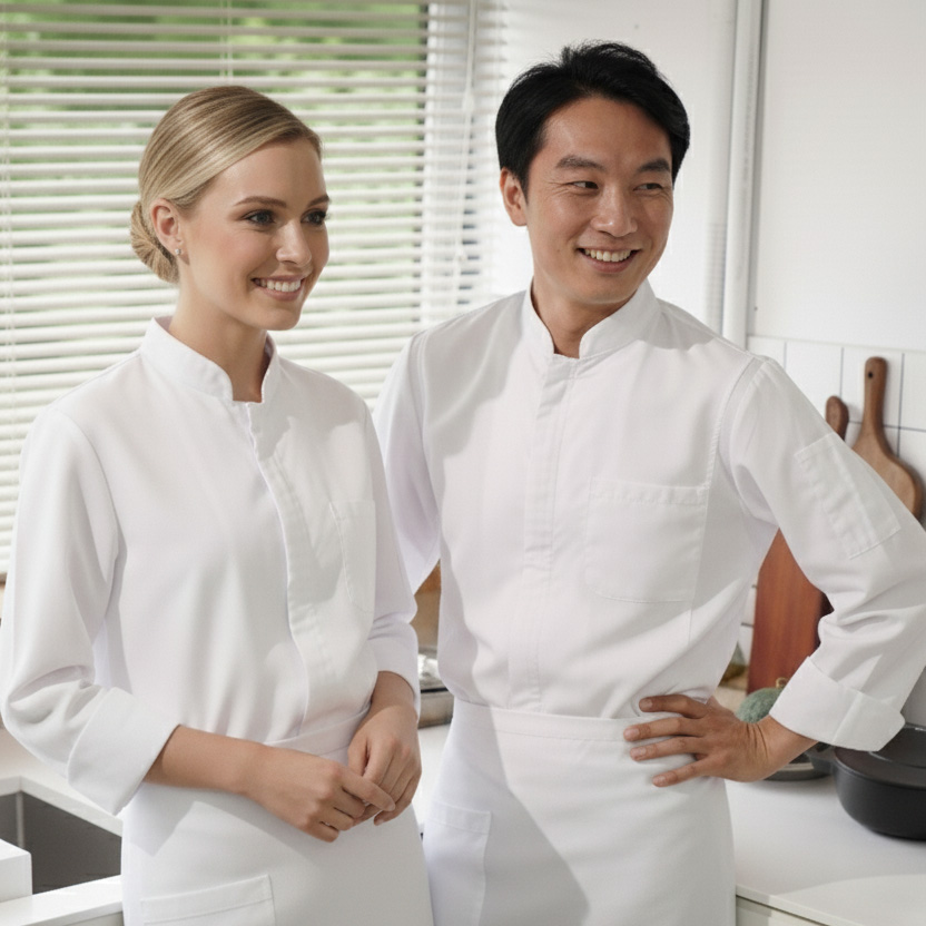 셰프브루노 지퍼 긴팔 흰색 조리복 상의 단품 제품 이미지