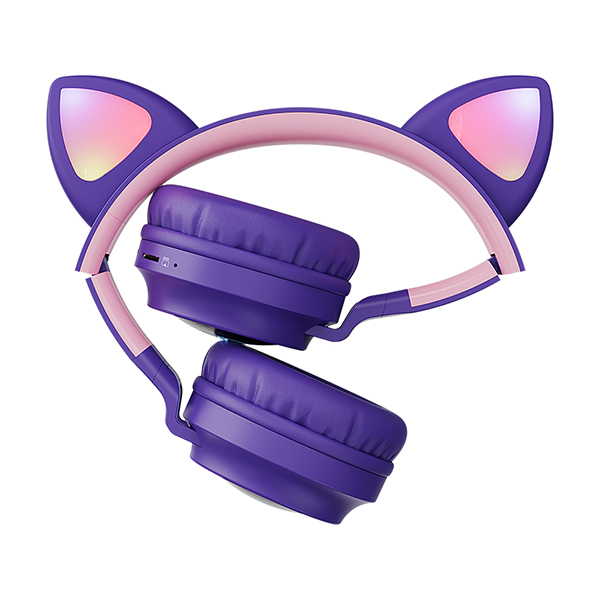 디알고 LED 라이트닝 키즈 고양이귀 블루투스 헤드폰 BH028C 퍼플 이미지 3