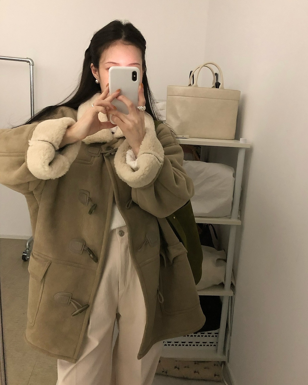 콤디 겨울 오버핏 루즈핏 떡볶이 스웨이드 양털 뽀글이 무스탕 하프 코트