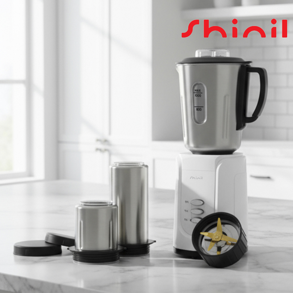 신일 멀티 믹서기 다용도 주스 마늘 양념 다지기 분쇄기 스텐용기 2개 화이트