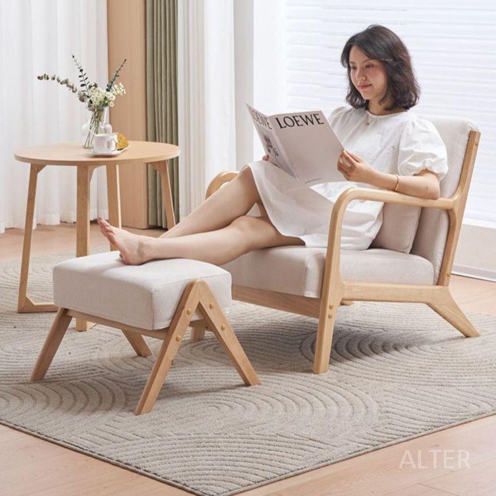 낮은 의자 카페 거실 호텔 라운지 휴식 독서 아이보리색 린넨 의자 - 상세 이미지 2
