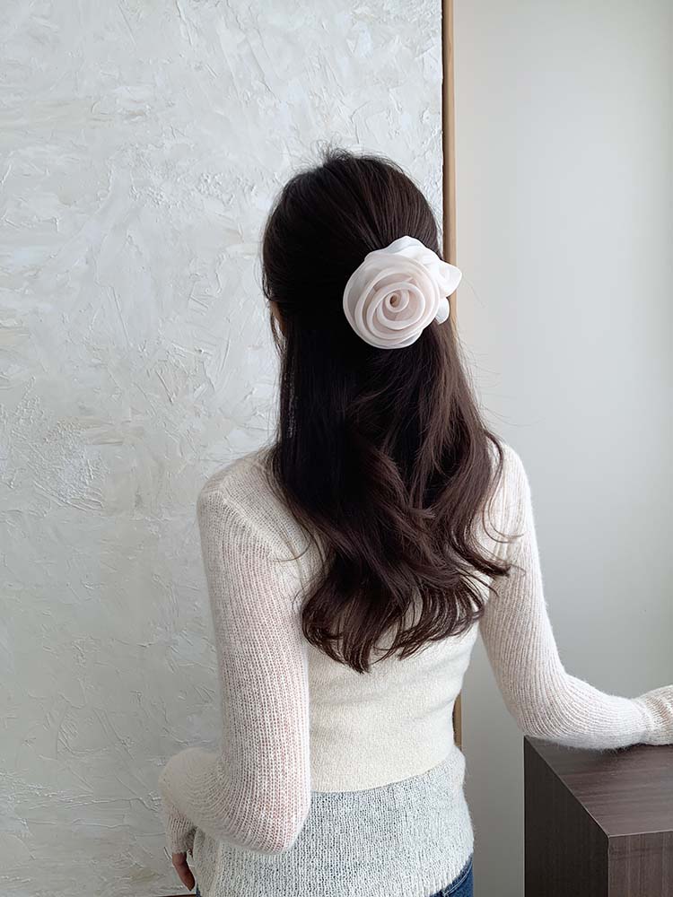 셀프러브 카멜리아 로즈 스크런치 - 쉬폰 꽃 플라워 오간디 오간자 핸드메이드 장미머리끈 이미지 3
