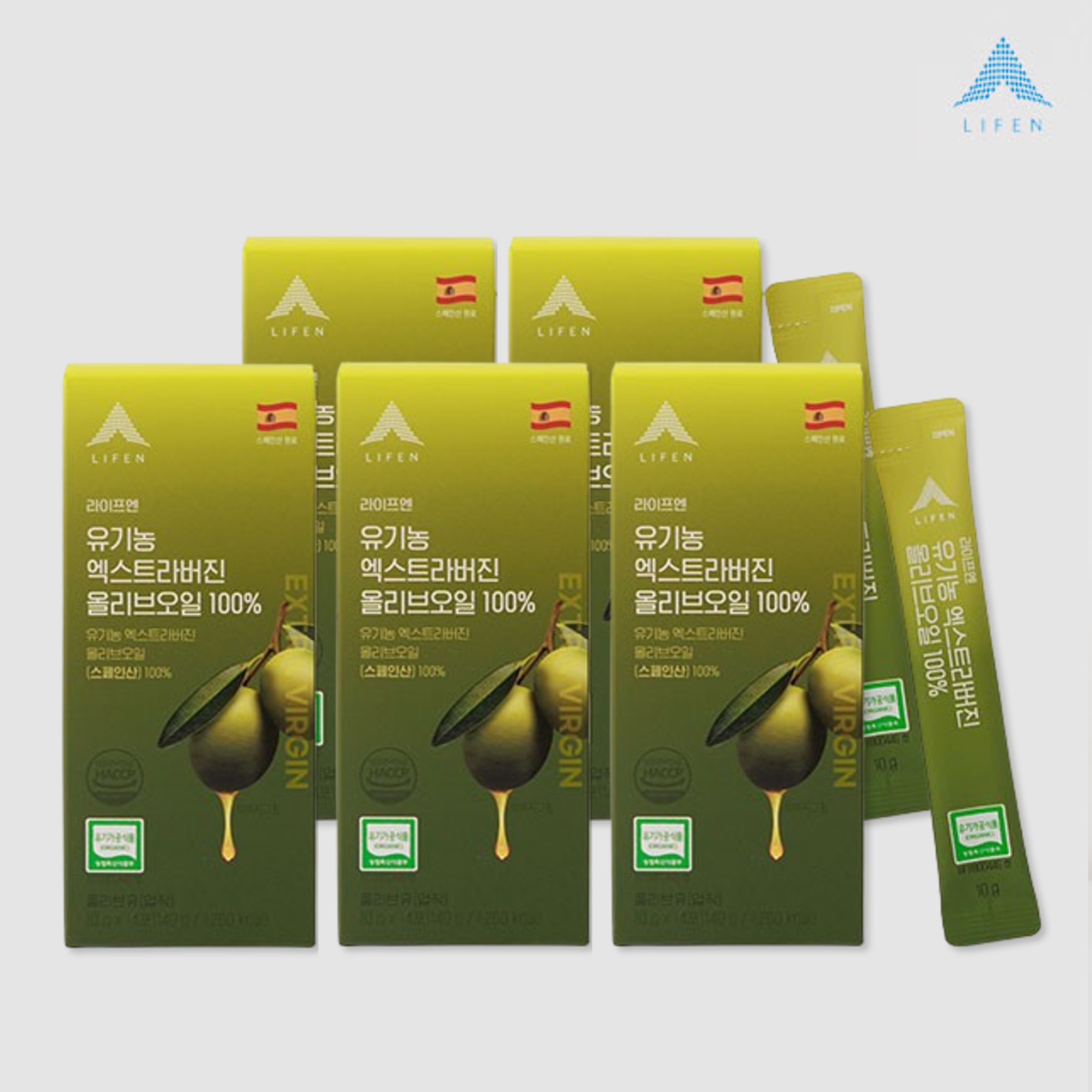 라이프엔 냉압착 유기농 엑스트라버진 피쿠알 단일품종 올리브 오일 스틱 140ml, 5개 - 상품 이미지