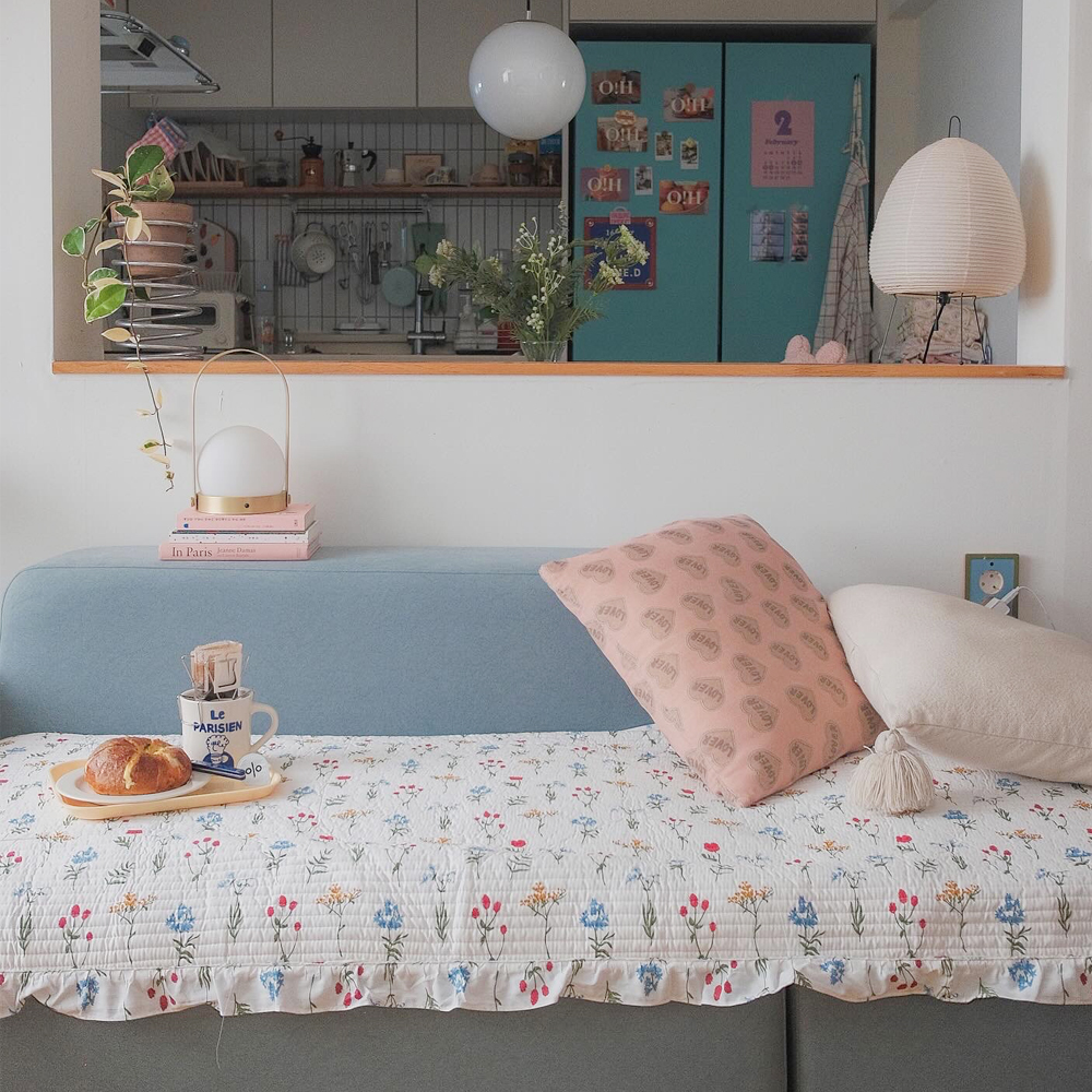 어느날오후 쇼파패드 소파 매트 덮개 방석 토퍼 오렌지 플라워, 4인용