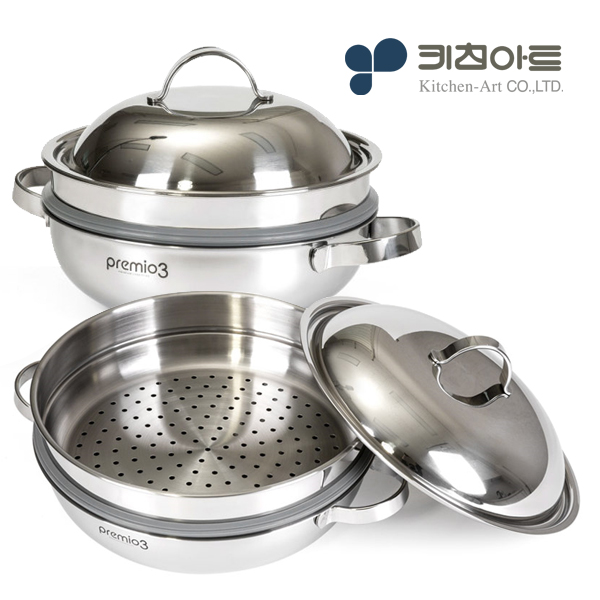 키친아트 스텐304 인덕션 찜기 찜솥 전골 통3중 찜냄비 26cm - 상세 이미지 4