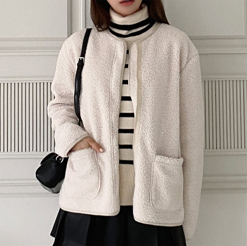 여성후리스집업자켓 포켓 라운드넥 후리스 뽀글이집업자켓 사이드트임 빅포켓 여성플리스JK - 상세 이미지 5