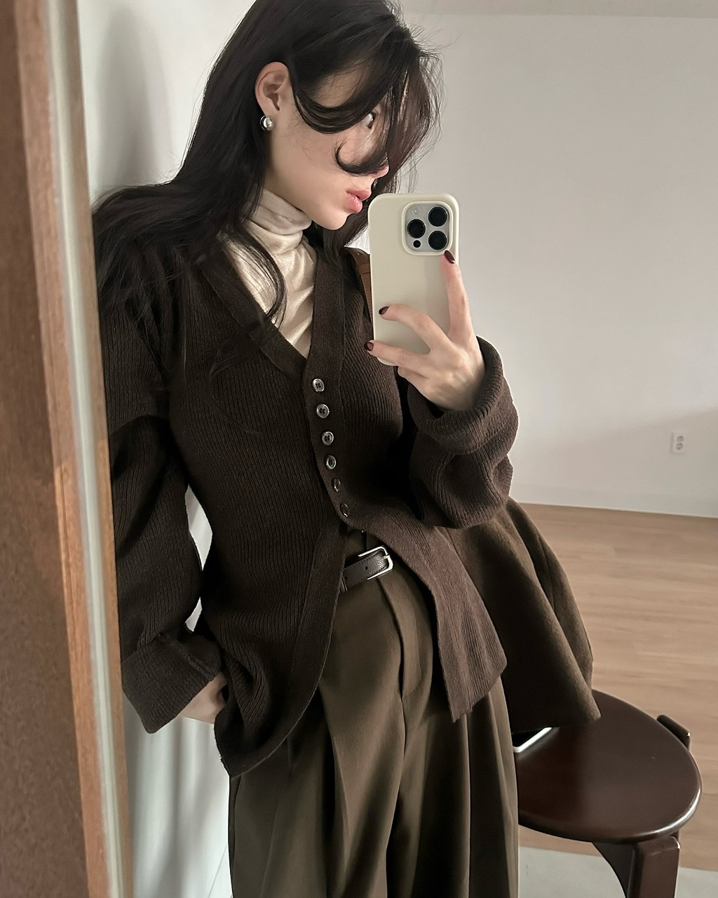 퍼드 여성 겨울 레이어드 이너 브이넥 골지 울 라인 가디건 제품 이미지