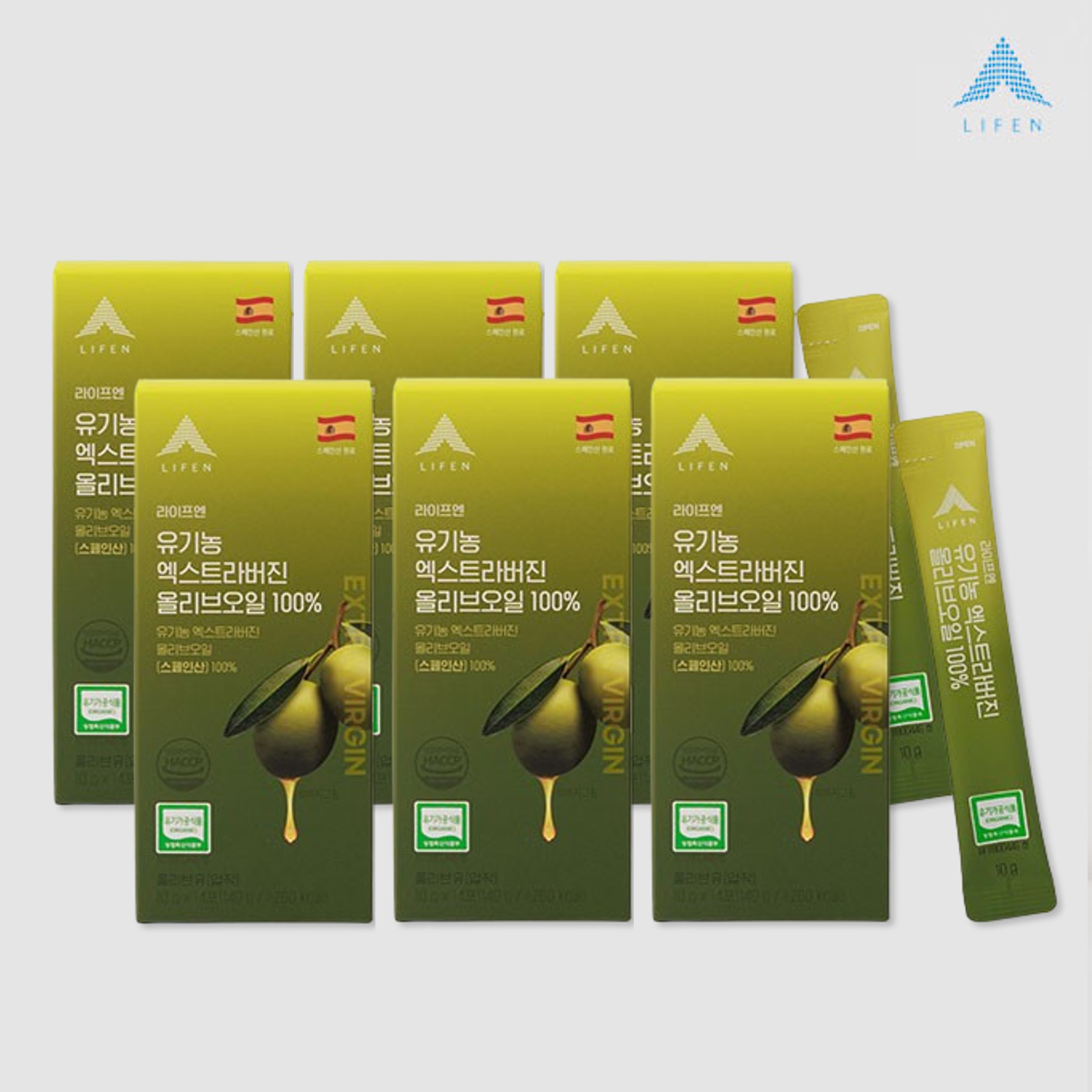 라이프엔 냉압착 유기농 엑스트라버진 피쿠알 단일품종 올리브 오일 스틱 140ml, 6개 - 상품 이미지