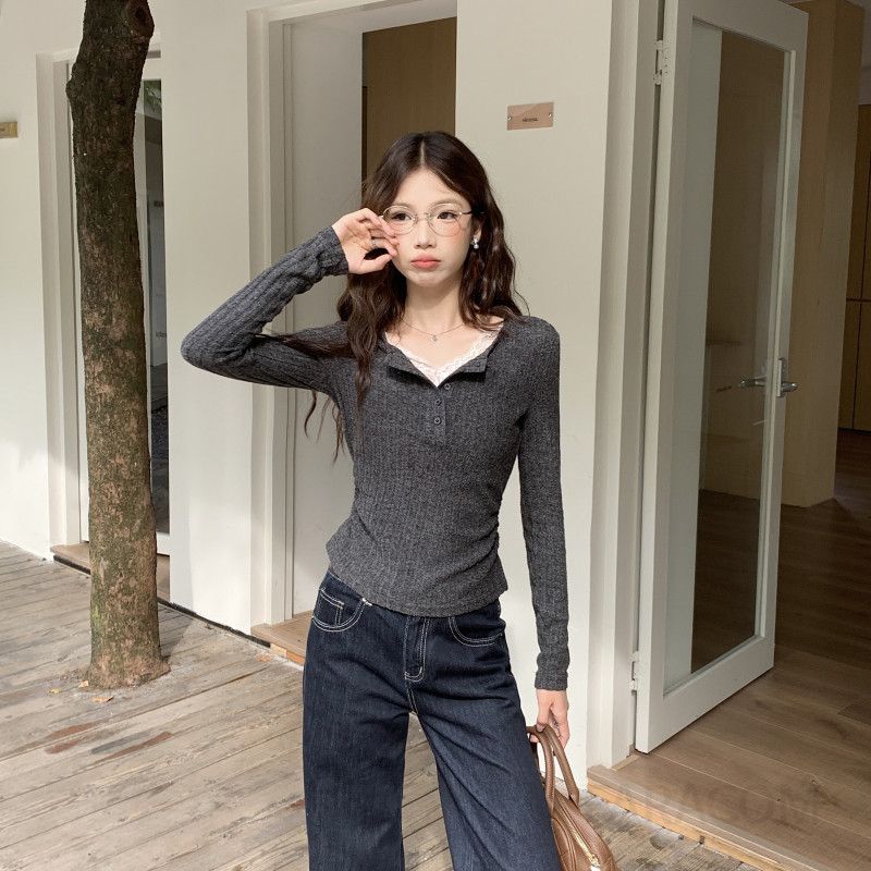 여성 긴팔티셔츠 슬림핏 아메리칸 스타일 가을 레이어드용 고급 허리 디자인 패션 캐주얼 라운드티 착용감 좋은 외출용 - 상세 이미지 2