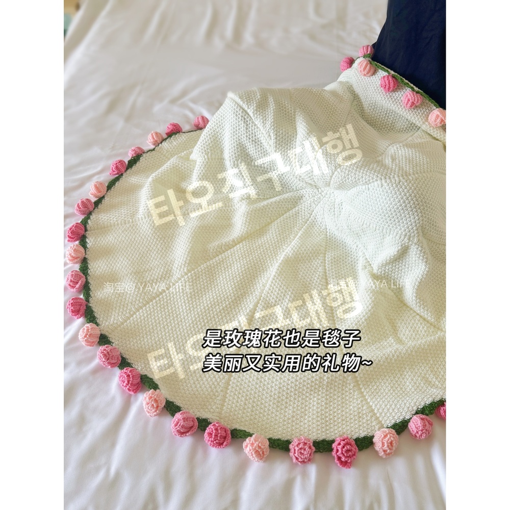 꽃다발담요 장미꽃 DIY 뜨개꽃 블랭킷 완제품 뜨개꽃다발 장미 선물 블랭킷뜨기 - 상세 이미지 3