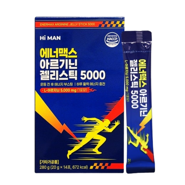 하루 한 포, 남성 활력 충전 하이맨 에너맥스 아르기닌 젤리스틱 5000 20g 14포, 1개 - 상품 이미지