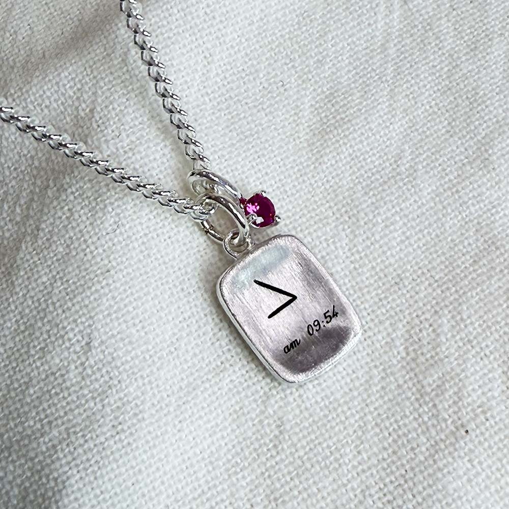 탄생시간 각인 아기 미아방지목걸이 실버925 사각 펜던트 돌선물 - 상세 이미지 5