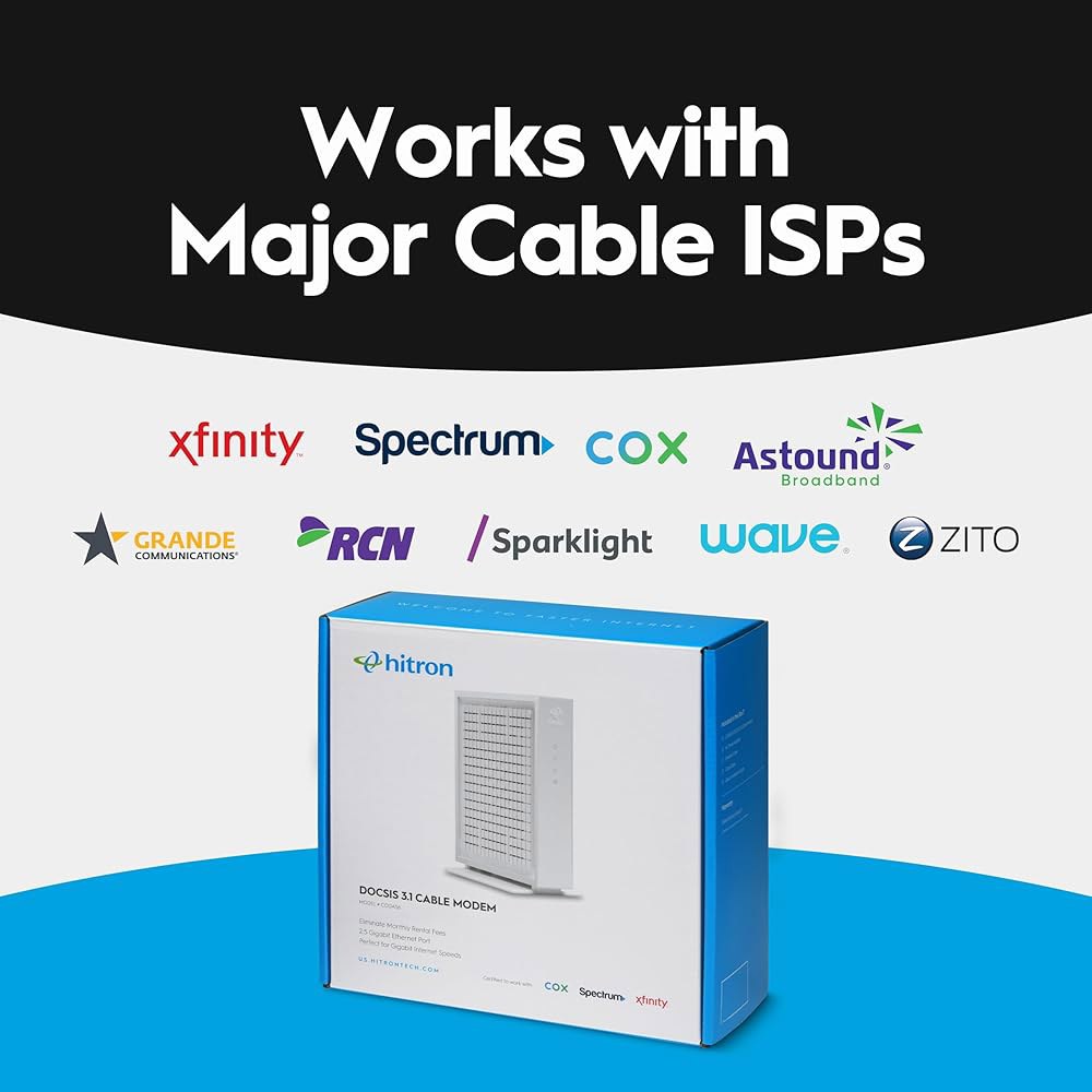 Hitron CODA56 멀티 기가비트 DOCSIS 3.1 모뎀 | 최대 인터넷 속도 2.5Gbps Xfinity, Charter Spectrum, Cox 인증 이더넷 케이블 전용 - 상세 이미지 3