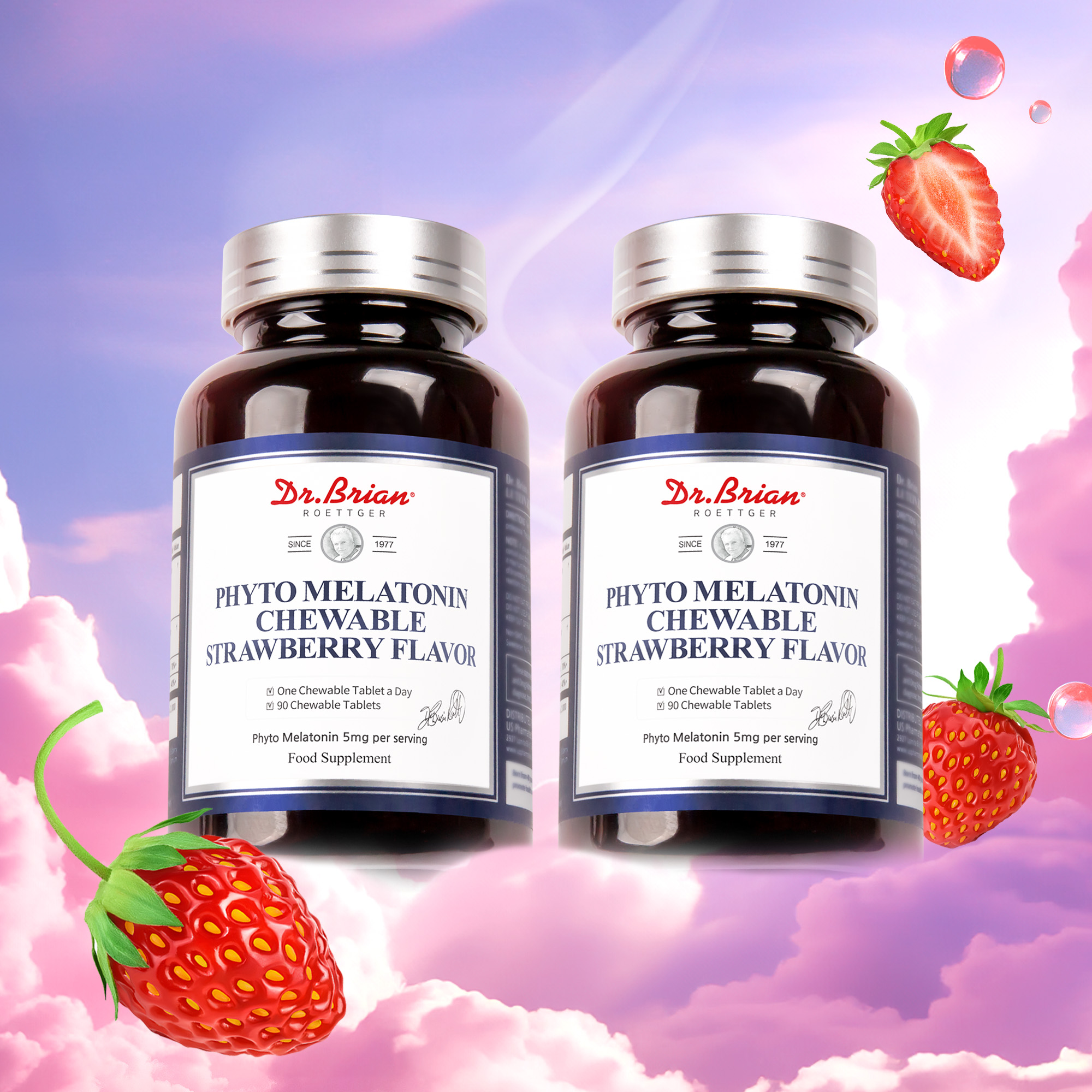 [6개월분] 닥터브라이언 식물성 멜라토닌 5mg 츄어블 스트로베리 플레이버 고함량 90정, 2개 - 상품 이미지