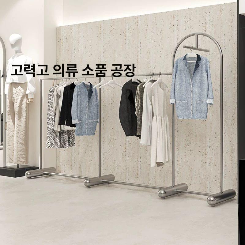 옷가게 스탠드형 스테인리스 옷걸이 이동식 의류 행거 매장 진열대 - 상세 이미지 3