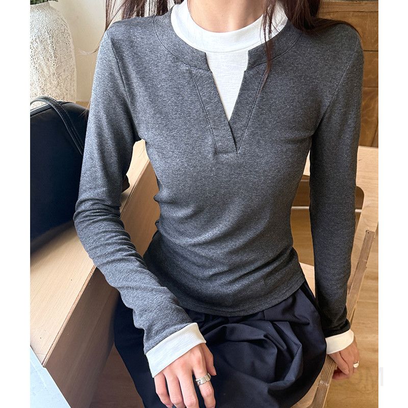 여성 긴팔티셔츠 슬림핏 가을 스타일 레이어드티셔츠 편안한 착용감 캐주얼한 디자인 코디용 긴팔 면티 탑 이미지 6
