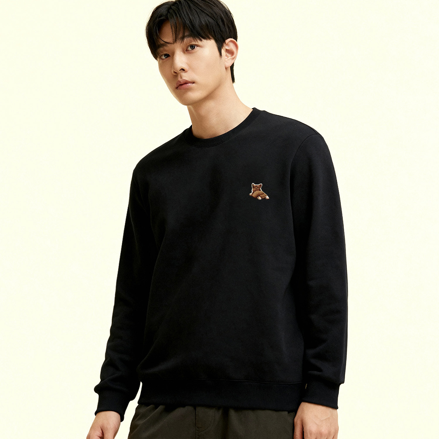 옥스타 남녀공용 웰시코기 자수 특양면 맨투맨 이미지