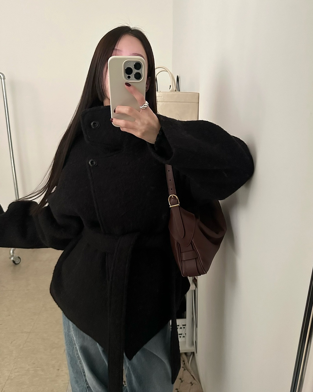 바훌 여성 겨울 울 알파카 터츨넥 하이넥 오버핏 루즈핏 하프 핸드메이드 코트 - 상세 이미지 2